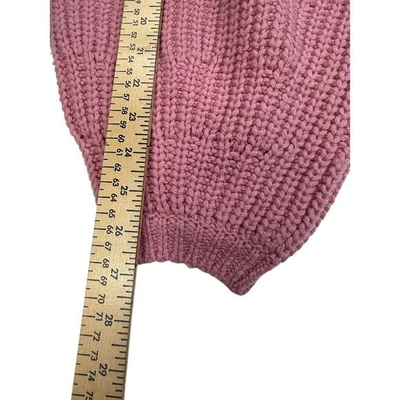 STAUD Pink Chunky Knit Sweater Balloon Sleeve Wool Blend Size L - Picture 10 of 11
